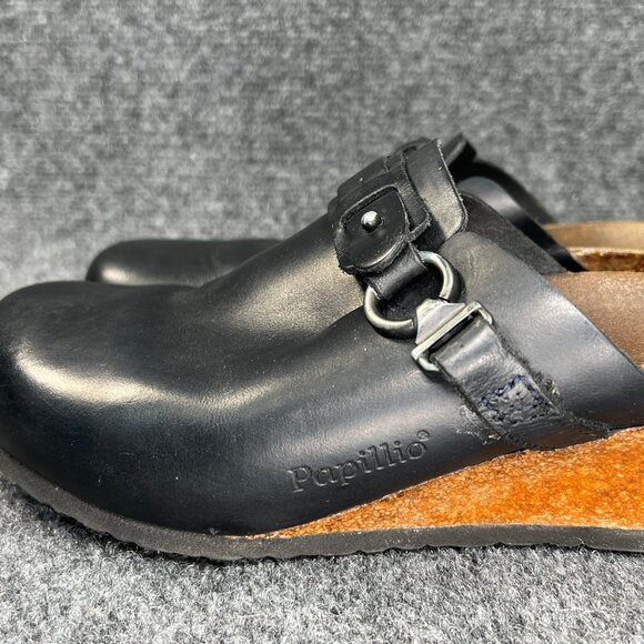 Papillio By Birkenstock Dana Wedge Clogs Women's 8 Black Leather Slip On Sandals - Picture 5 of 13